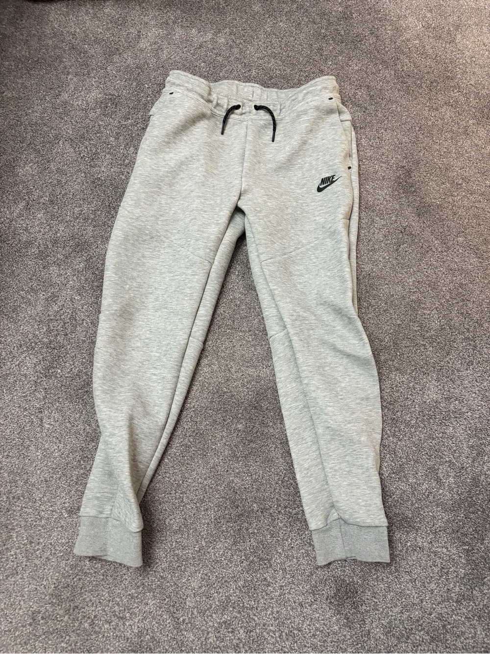 Nike Tech Kids Light Gray Fleece Joggers with Black Logo